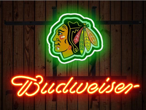 Budweiser Chicago Blackhawks Logo Neon Sign Light Lamp