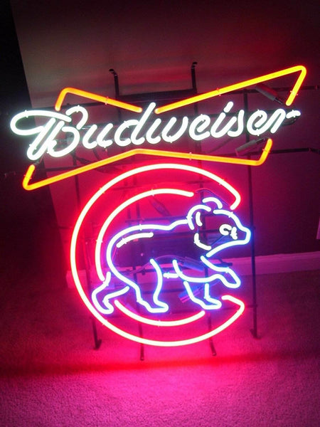 Budweiser Chicago Cubs Beer Logo Bowtie Neon Sign Light Lamp