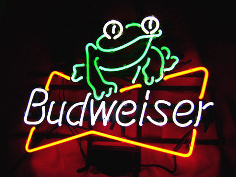 Budweiser Frog Bowtie Bow Tie Beer Neon Sign Light Lamp