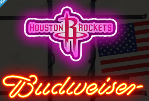 Budweiser Houston Rockets Logo Neon Sign Light Lamp
