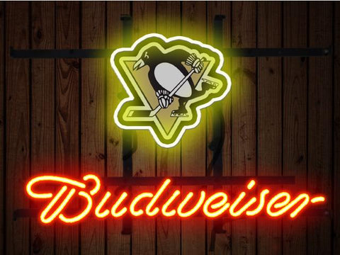 Budweiser Pittsburgh Penguins Logo Neon Sign Light Lamp