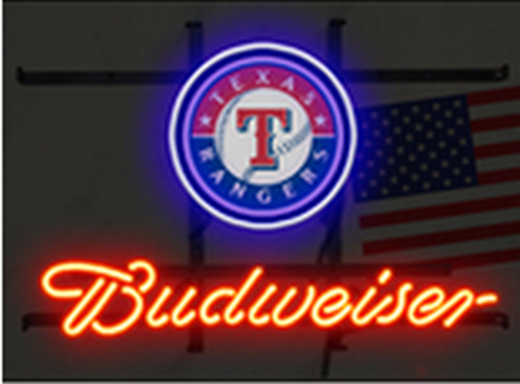 Budweiser Texas Rangers Logo Neon Sign Light Lamp