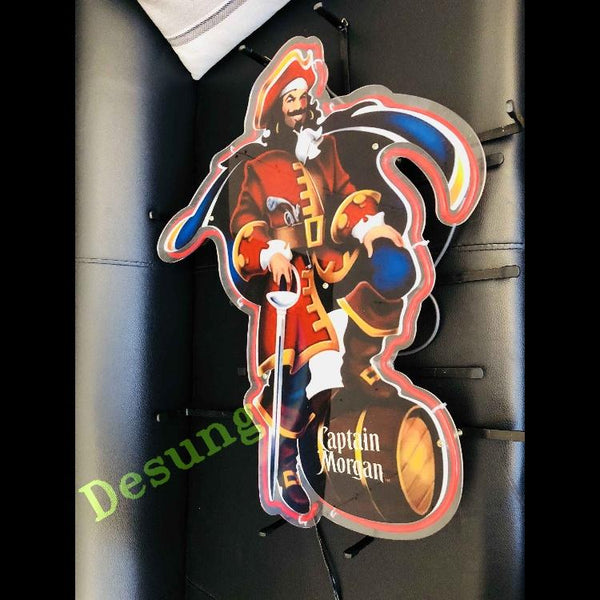 Desung Captain Morgan (Alcohol - Rum) vivid neon sign, isometric view, turned off