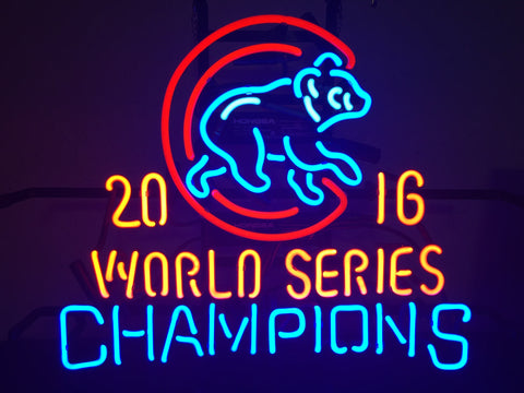 Chicago Cubs 2016 World Series Champions MLB Logo Neon Sign Light Lamp