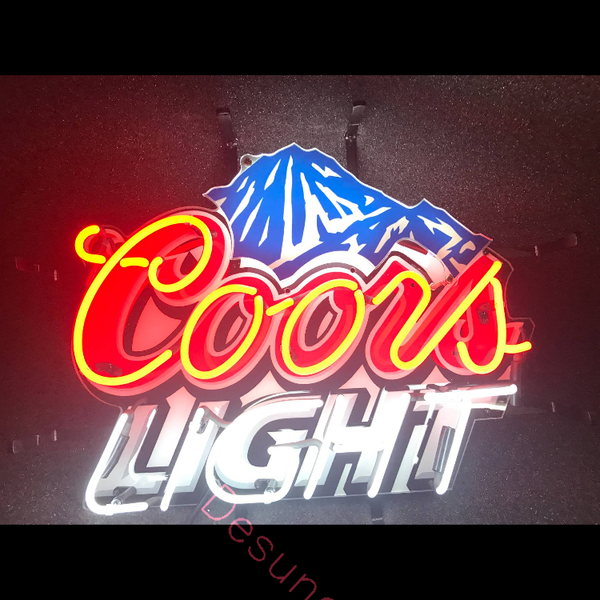 Desung Coors Light (Alcohol - Beer) vivid neon sign, front view, turned on