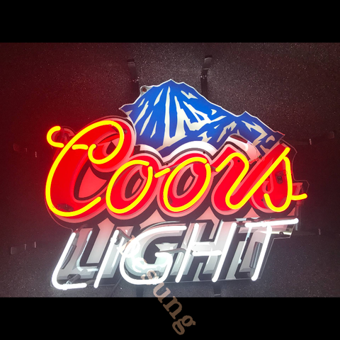 Desung Coors Light (Alcohol - Beer) vivid neon sign, front view, turned on