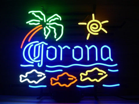 Corona Extra Macaw Fish Palm Tree Beer Neon Sign Light Lamp