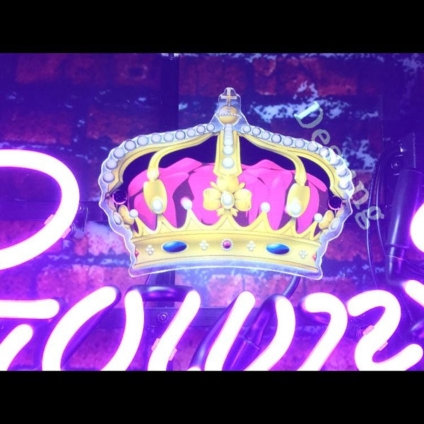 Desung Crown Royal (Alcohol - Whisky) vivid neon sign, part view, turned on
