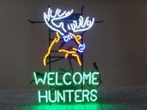 Deer Stag Buck Welcome Hunters Neon Sign Light Lamp