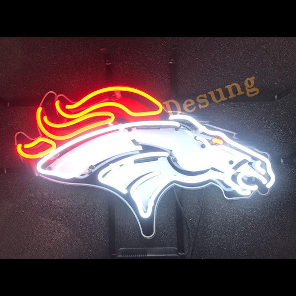 Desung Denver Broncos (Sports - Football) vivid neon sign, front view, turned on