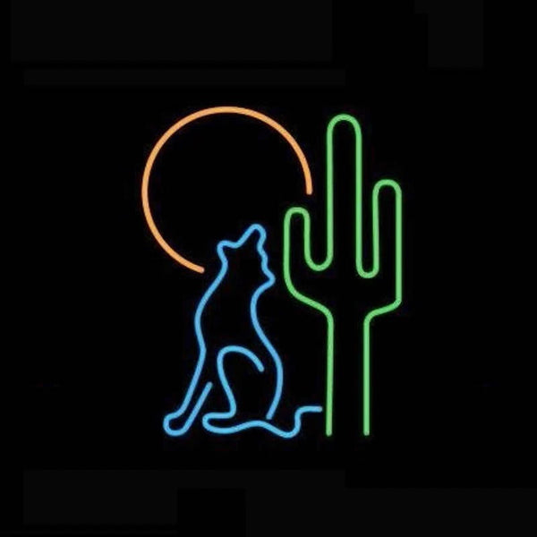 Desert Coyote Cactus Moon Neon Sign Light Lamp