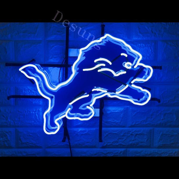 Desung Detroit Lions (Sports - Football) vivid neon sign, front view, turned on