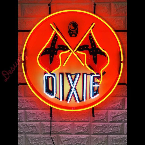 Desung Dixie Gas Gasoline (Business - Gas Station) vivid neon sign, front view, turned on