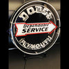 Desung Dodge Dependable Service Plymouth (Auto) vivid neon sign, isometric view, turned off