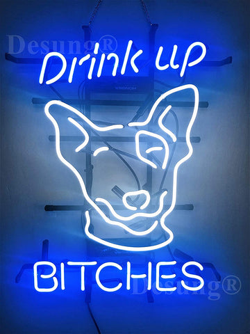 Drink Up Bitches Spuds Mackenzie Neon Sign Light Lamp