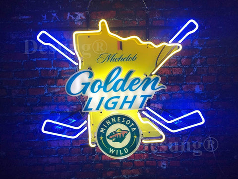 Minnesota Wild Michelob Golden Light HD Vivid Neon Sign Light Lamp