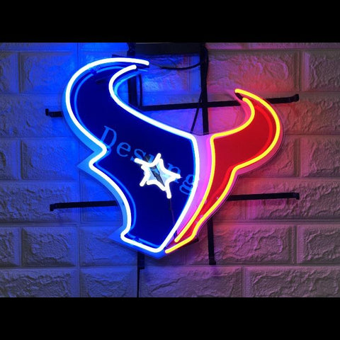 Desung Houston Texans (Sports - Football) vivid neon sign, front view, turned on