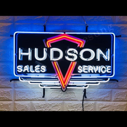 Desung Hudson Sales Service (Auto) vivid neon sign, front view, turned on