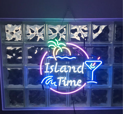 Island Time Palm Tree Martini Neon Sign Light Lamp