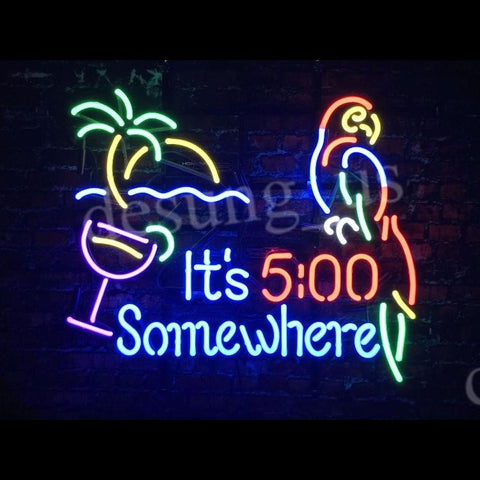 Desung It's 5:00 Somewhere Parrot (Business - Bar) Neon Sign