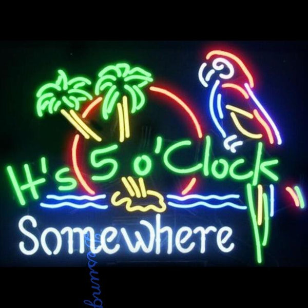 Desung It's 5:00 Somewhere Parrot Beer Palm Tree (Business - Bar) Neon Sign