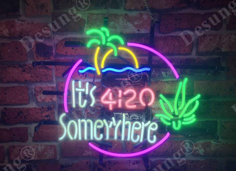 It's 4 20 Somewhere High Life Leaf Palm Tree Neon Sign Light Lamp