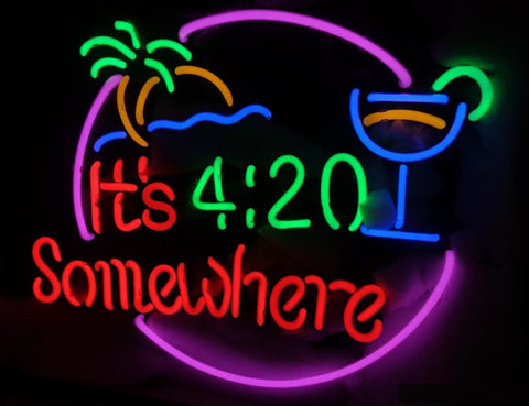 It's 4 20 Somewhere High Life Leaf Palm Tree Weeds Neon Sign Light Lamp
