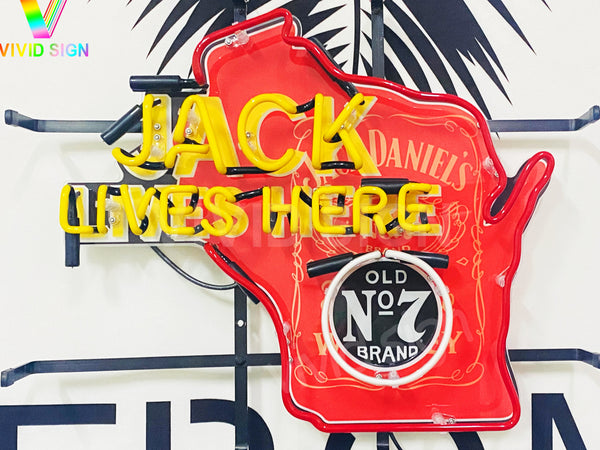 Jack Lives Here Wisconsin Old No.7 HD Vivid Neon Sign Light Lamp