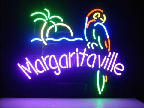 Jimmy Buffett Margaritaville Paradise Parrot Palm Tree Neon Sign Lamp Light