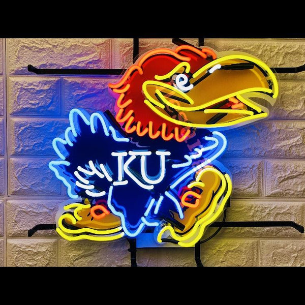 Desung Kansas Jayhawks (Sports - Basketball) vivid neon sign, front view, turned on