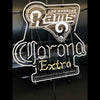 Desung Los Angeles Rams (Sports - Football) Corona Extra (Alcohol - Beer) vivid neon sign, front view, turned off