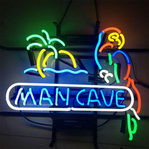 Man Cave Parrot Palm Tree Neon Sign Lamp Light