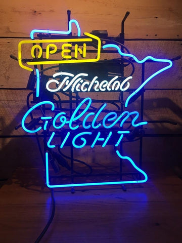 Open Michelob Golden Light  Minnesota Neon Light Sign Lamp