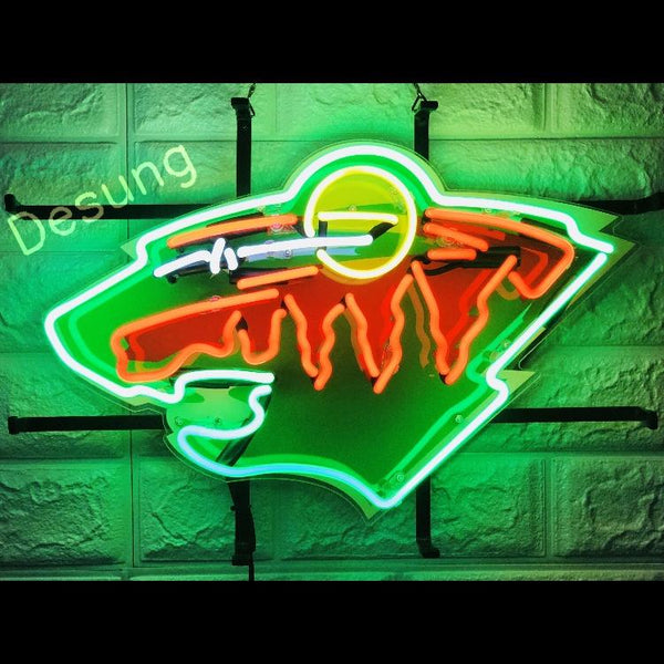 Desung Minnesota Wild (Sports - Hockey) vivid neon sign, front view, turned on