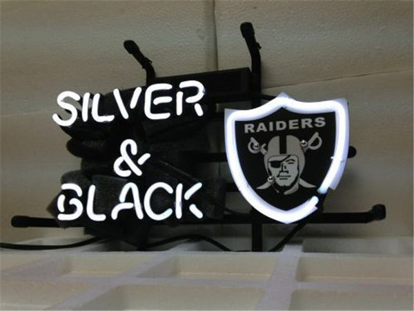Silver and Black Oakland Las Vegas Raiders Neon Sign Light Lamp