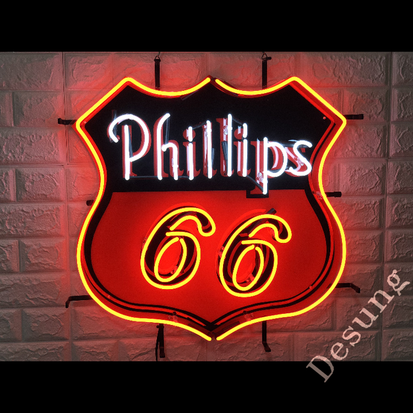 Desung Phillips 66 (Business - Gas Station) vivid neon sign, front view, turned on