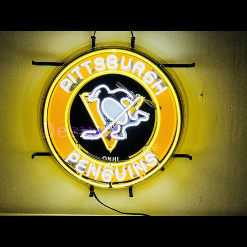 Desung Pittsburgh Penguin (Sports - Hokey) vivid neon sign, front view, turned on