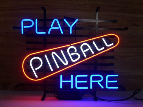 Play Pinball Here Bar Game Room Logo Neon Sign Lamp Light