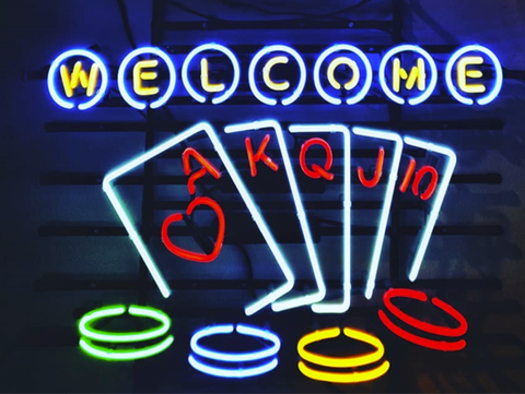 Welcome Poker Chips Casino Neon Sign Light Lamp