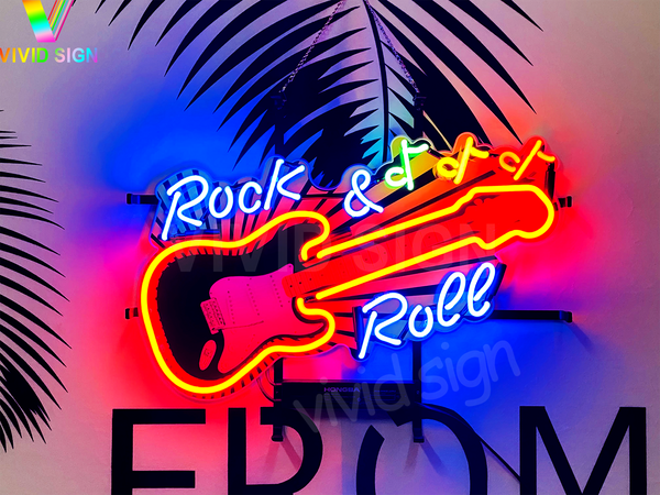 Rock & Roll Music Notes Guitar HD Vivid Neon Sign Lamp Light