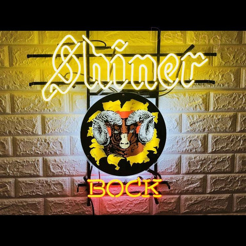 Desung Shiner Bock (Alcohol - Beer) vivid neon sign, front view, turned on