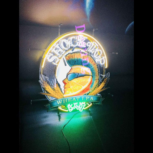 Desung Shock Top Wheat IPA (Alcohol - Beer) vivid neon sign, front view, turned on