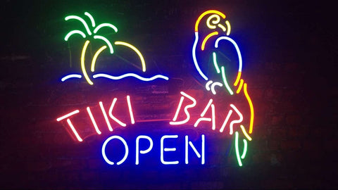 Tiki Bar Open Parrot Palm Tree Neon Light Sign Lamp