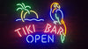 Tiki Bar Open Parrot Palm Tree Neon Light Sign Lamp