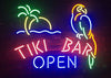 Tiki Bar Open Parrot Palm Tree Neon Sign Light Lamp