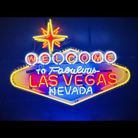Desung Welcome to Fabulous Las Vegas Nevada (Business - Las Vegas) vivid neon sign, front view, turned on