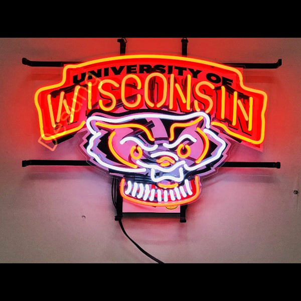 Desung Wisconsin Badgers (Sports - Football) vivid neon sign, front view, turned on