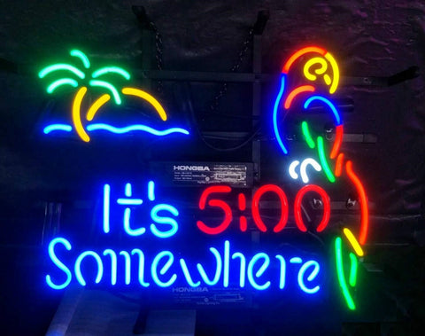 It's 5:00 Somewhere Parrot Palm Tree Neon Sign Light Lamp