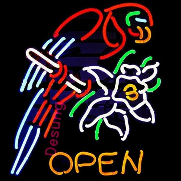 Desung Open Parrot & Flower Neon Sign business 124OP348OPF 1861 24" open